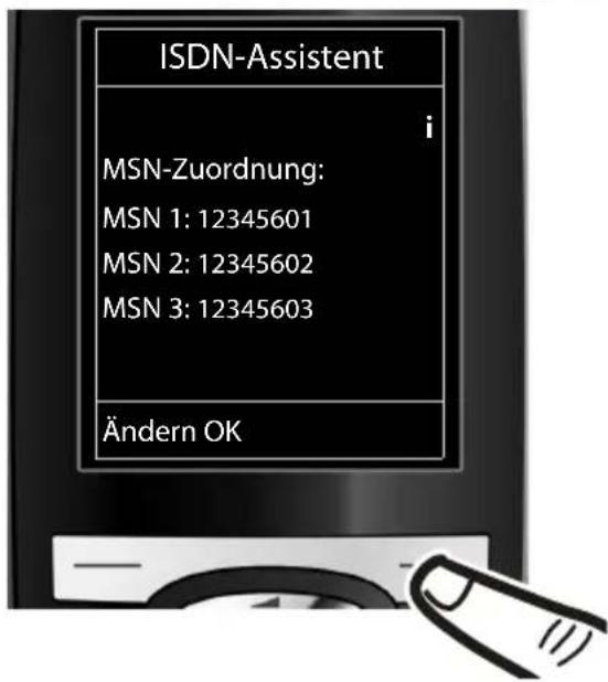 ISDN-Assistent i MSN-Zuordnung: MSN 1: 12345601 MSN 2: 12345602 MSN 3: 12345603 Ändern OK