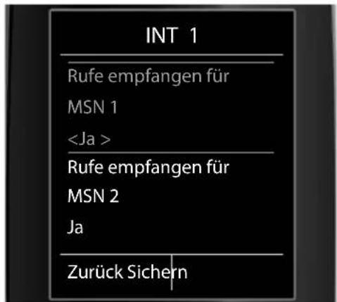 INT 1 Rufe empfangen für MSN 1 Rufe empfangen für MSN 2 Ja Zurück Sichern