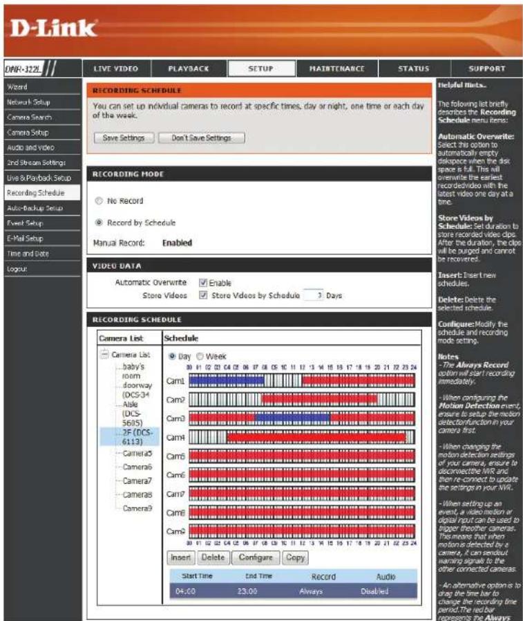 D-LINK DCH-Z310 - Aufnahmezeitplan einrichten - 1