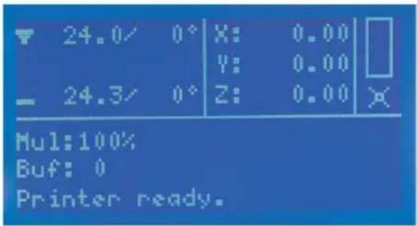 24.0/ 0° | X: 0.00 Y: 0.00 24.3/ 0° | Z: 0.00 | Mul:100% Buf: 0 Printer ready.