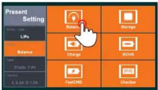 Present Setting Solar Type LIPs Balance Charge 2Calls FAV Current C 2.3A D-1.5A Salsa Storage Charge DCHG FastCHG Checker