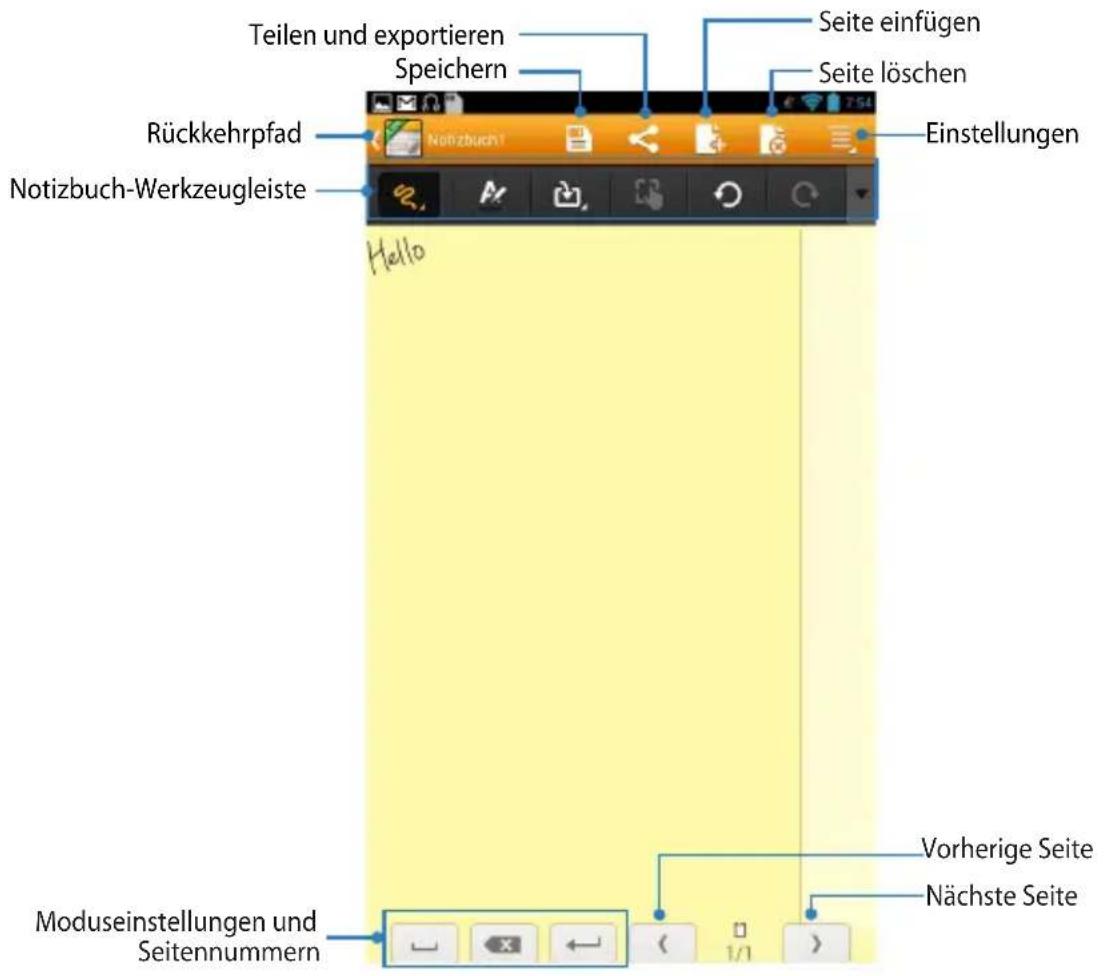Teilen und exportieren Speichern Rückkehrpfad Notizbuch-Werkzeugleiste Seite einfügen Seite löschen Einstellungen Hello Vorherige Seite Nächste Seite Moduseinstellungen und Seitennummern