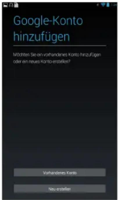 Google-Konto hinzufügen Möchten Sie ein vorhandenes Konto hinzufügen oder ein neues Konto erstellen? Varhanderes Konto Neuersteller