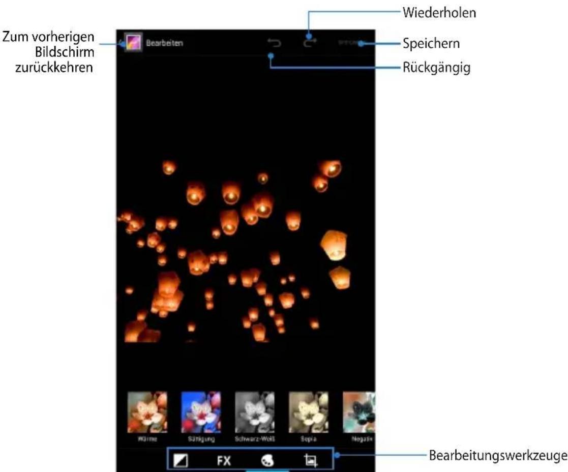 Zum vorherigen Bildschirm zurückkehren Bearbeiten Wiederholen Speichern Rückgängig Bearbeitungswerkzeuge