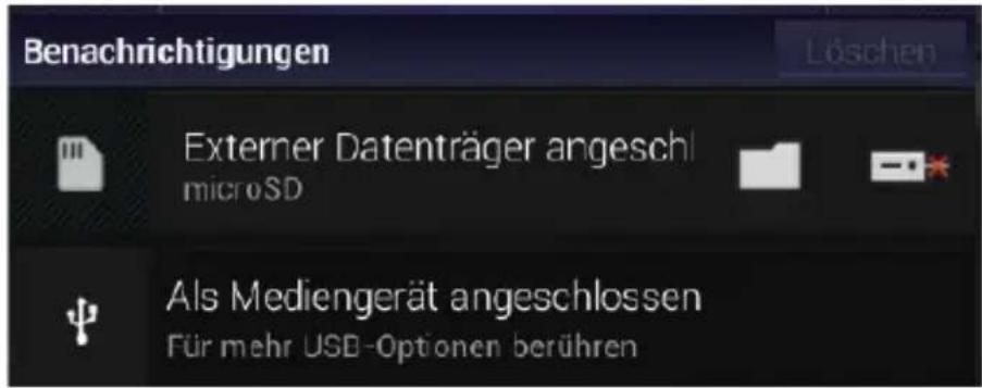 Benachrichtigungen Externer Datenträger angeschl microSD Als Mediengerät angeschlossen Für mehr USB-Optionen berühren