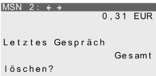 MSN 2: ← → 0,31 EUR Letztes Gespräch Gesamt löschen?
