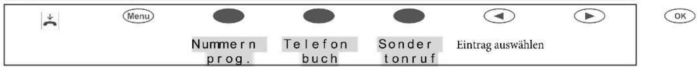 Menu Nummern prog. Telefon buch Sonder tonruf Eintrag auswählen OK