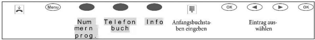 Menu Num mern prog. Telefon buch Info Anfangsbuchsta- ben eingeben OK Eintrag aus- wählen