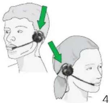 Illustration of a person wearing a headset with green arrows indicating motion or pressure, no text or symbols present.