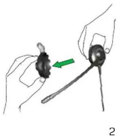 Illustration of two hands holding a small object with a green arrow pointing to the next, labeled '2' (no text or symbols on the objects themselves)