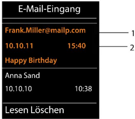 E-Mail-Eingang Frank.Miller@mailp.com 10.10.11 15:40 Happy Birthday Anna Sand 10.10.10 10:38 Lesen Löschen