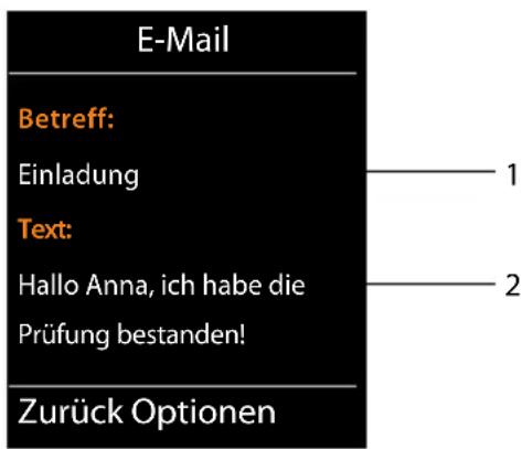 E-Mail Betreff: Einladung Text: Hallo Anna, ich habe die Prüfung bestanden! Zurück Optionen 1 2