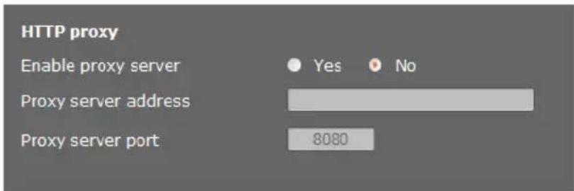 HTTP proxy Enable proxy server Yes No Proxy server address Proxy server port 8080
