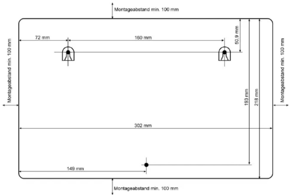 Montageabstand min. 100 mm 72 mm 160 mm 50,9 mm Montageabstand min. 100 mm 302 mm 149 mm Montageabstand min. 100 mm 193 mm 218 mm Montageabstand min. 100 mm