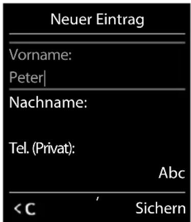 Neuer Eintrag Vorname: Peter| Nachname: Tel. (Privat): Abc