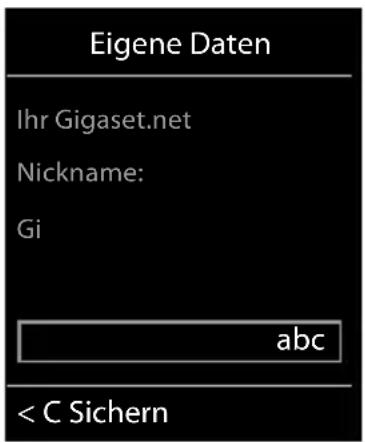 Eigene Daten Ihr Gigaset.net Nickname: Gi abc < C Sichern