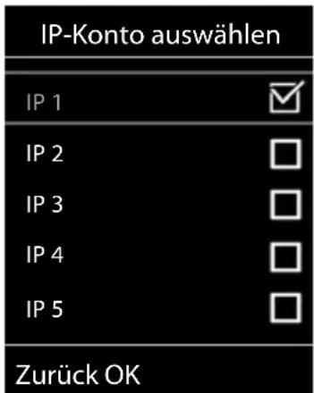 IP-Konto auswählen IP 1 IP 2 IP 3 IP 4 IP 5 Zurück OK