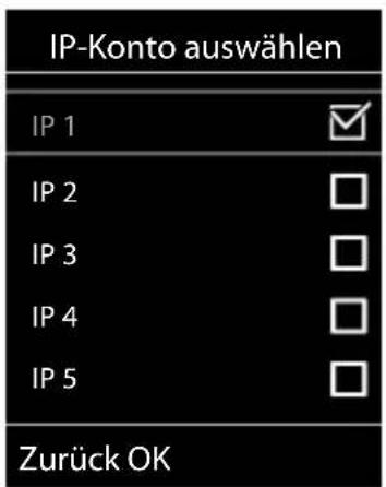 IP-Konto auswählen IP 1 IP 2 IP 3 IP 4 IP 5 Zurück OK