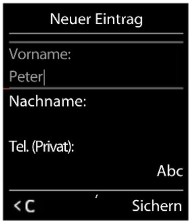 Neuer Eintrag Vorname: Peter| Nachname: Tel. (Privat): Abc