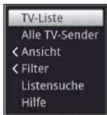 TV-Liste Alle TV-Sender < Ansicht < Filter Listensuche Hilfe