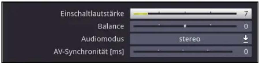 Einschaltlautstärke Balance Audiomodus stereo AV-Synchronität [ms]