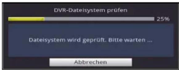DVR-Dateisystem prüfen 25% Dateisystem wird geprüft. Bitte warten ... Abbrechen