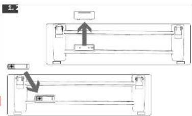 Technical diagram showing two mechanical assembly states with directional arrows and component labels