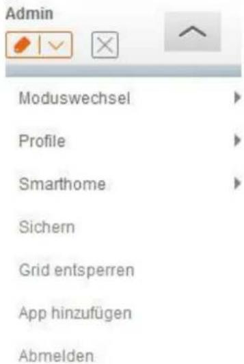 Admin Moduswechsel Profile Smarthome Sichern Grid entsperren App hinzufügen Abmelden