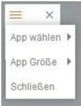 App wählen App Größe Schließen