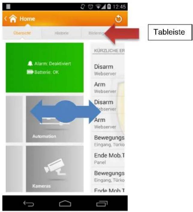 Home Übersicht Historie Bildereigem Tableiste KÜRZLICHE ER Disarm Webserver Arm Webserver Disarm Webserver Arm Webserver Automation Bewegungs Eingang, Türko Ende Mob.T Panel Bewegungs Eingang, Türko Ende Mob.T Kameras