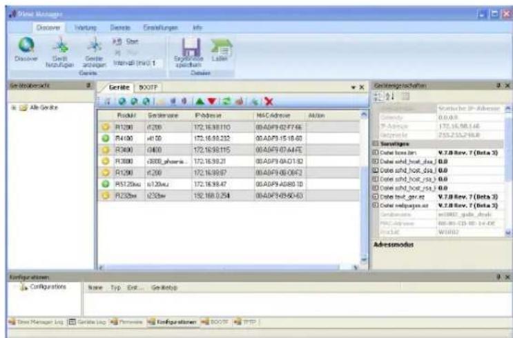 Data Manager Discover Virtap Delete Einstellungen Info Discover Gesamt konzufügen Geräte anlagen Geräte Start Internal (min) t Ergebnis epichstum Laten Derivate Gesamtverkaufs Gertärte BOOTP Produkt Sedimentare Probes van MAC-Adenosie Aktien R1200 r200 172.16.98.110 03ADPF 02F746 R4100 r4100 172.16.98.232 03ADPF 1518-60 R2600 r4600 172.16.98.115 03ADPF 07A47C R1300 r2300_pherson... 172.16.98.21 03ADPF 08A01-92 R1200 r2200 172.16.98.97 03ADPF 08-OB-FZ R5120ku r120ku 172.16.98.47 03ADPF AD88-10 R230w r230w 182.168.0254 03ADPF 09-90-63 Geräteigungsrechnung Kontische IP addresse Country: 0.6.0.8 Adipende: 172.16.98.146 Gezinsliche: 255.235.246.8 Sonstige: Date text_fra: V.7.8 Rev. 7 (Beta 3) Date schd_root_dra: 0.0 Date schd_root_dra: 0.0 Date schd_root_3a: 0.0 Date schd_root_3a: 0.0 Date text_per_ez: V.7.8 Rev. 7 (Beta 3) Date redpages_per: v3DRO_gde_dra: PRC_Applme: WJ-90-CD-88-14-06 PrcLIC: WJ-902 Adressmodus Configurations: Configurations Name Top Ext... Desktops