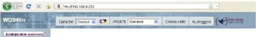 Wi2040n Sprache Deutsch Ansicht Standard Online-Hilfe Ausloggen Configuration speichern