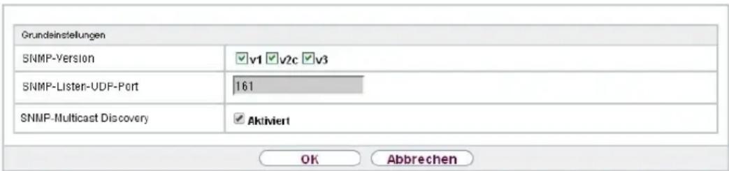 Grundeinstellungen SNMP-Version v1 v2c v3 SNMP-Listen-UDP-Port 161 SNMP-Multicast Discovery Aktiviert OK Abbrechen