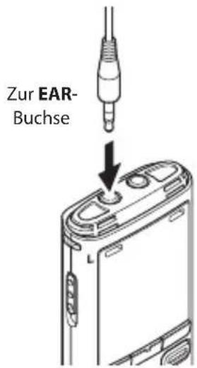 OLYMPUS WS-831 - Schließen Sie die Kopfhörer an der EAR-Buchse des Voice Rekorders an. - 1