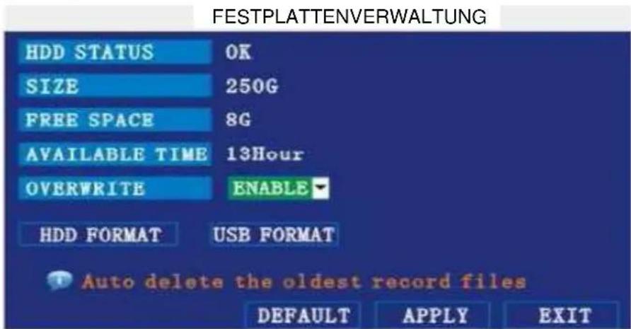 ELRO DVR74S - Festplattenverwaltung. - 1