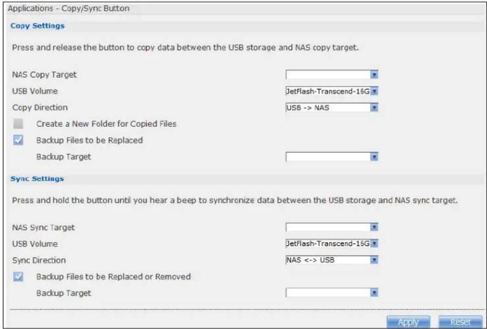 ZYXEL NAS520-8T - Copy/Sync Button Screen - 1