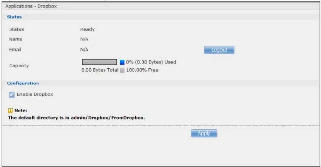 ZYXEL NAS520-8T - Dropbox Screen - 1