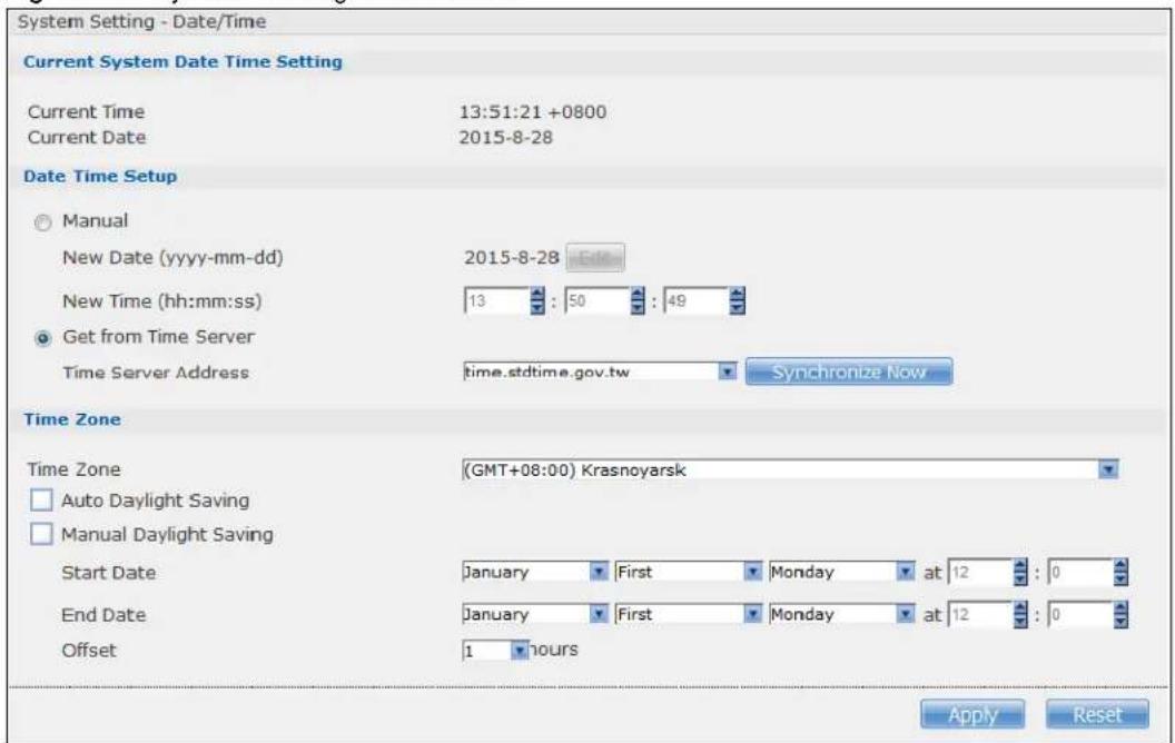 ZYXEL NAS520-8T - Date/Time Screen - 1
