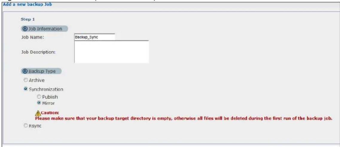 ZYXEL NAS520-8T - Click Protect > Backup > Add Job. - 2
