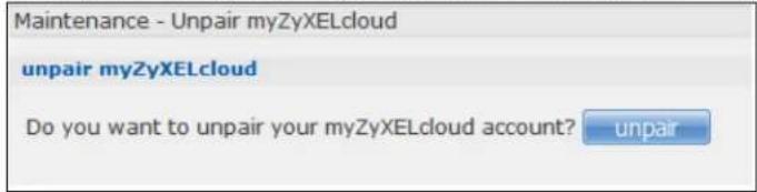 ZYXEL NAS520-8T - Unpair myZyXELcloud Screen - 1