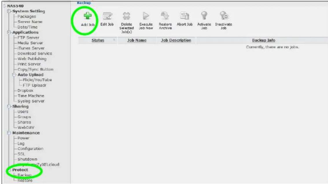ZYXEL NAS520-8T - Click Protect > Backup > Add Job. - 1