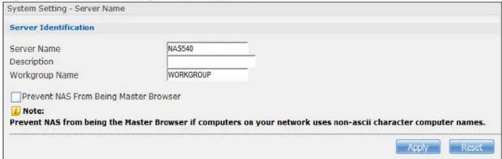 ZYXEL NAS520-8T - Server Name Screen - 1