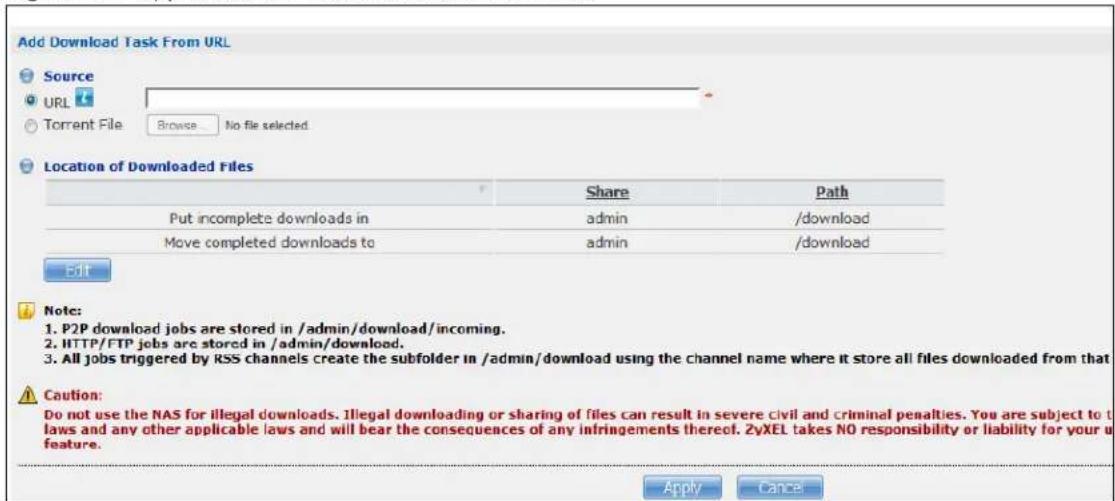 ZYXEL NAS520-8T - Adding a Download Task - 1