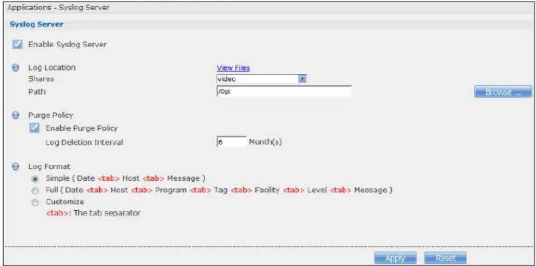 ZYXEL NAS520-8T - Syslog Server Screen - 1