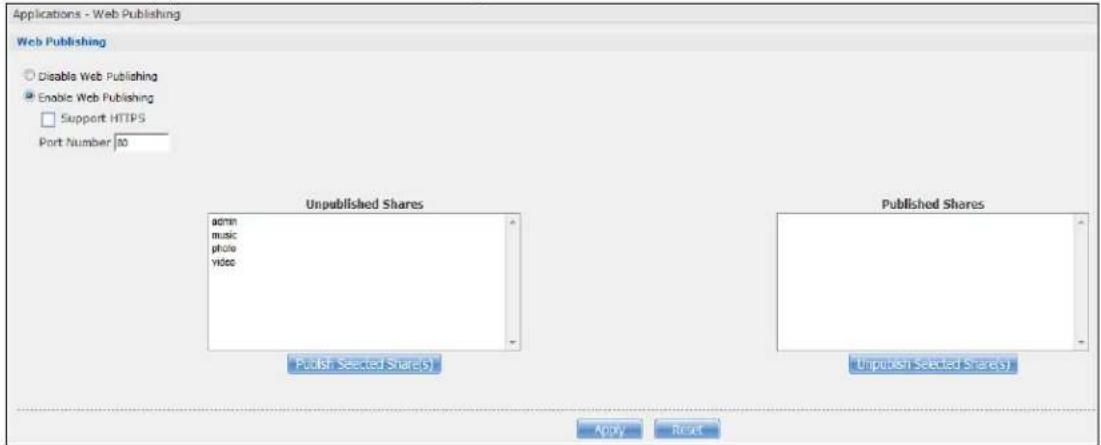 ZYXEL NAS520-8T - Web Publishing Screen - 1