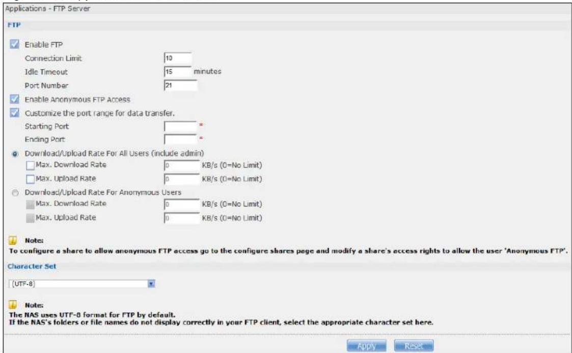 ZYXEL NAS520-8T - FTP Server Screen - 1