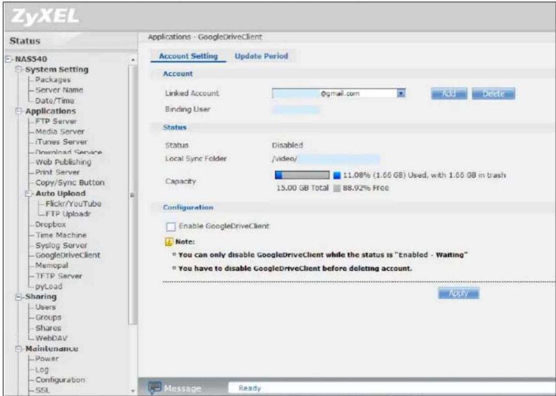 ZYXEL NAS520-8T - Account Setting Screen - 1