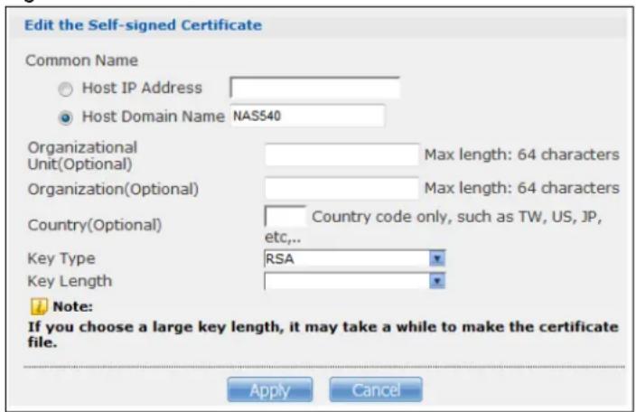 ZYXEL NAS520-8T - Modifying or Creating a Certificate - 1