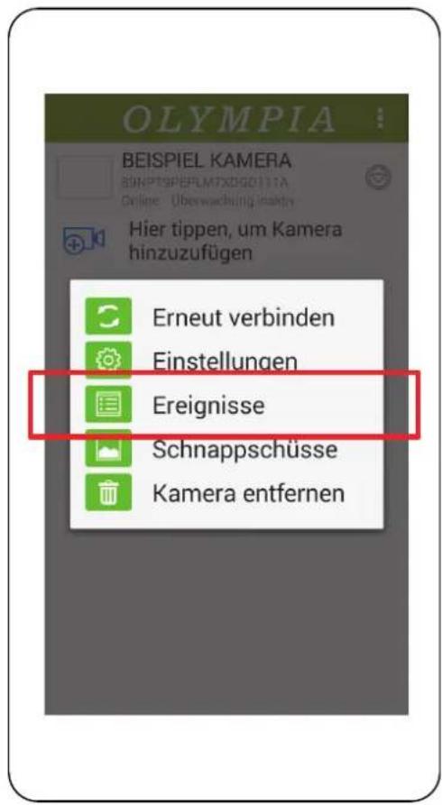 OLYMPIA BEISPIEL KAMERA 89NPT9PEFLM7XDG0111A Online: Überwachung insktrn Hier tippen, um Kamera hinzuzufügen Erneut verbinden Einstellungen Ereignisse Schnappschüsse Kamera entfernen