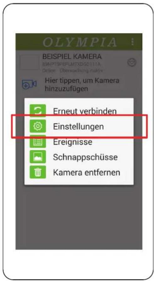 OLYMPIA BEISPIEL KAMERA 89NPT9PEFUMTXDG0111A Online: Überwachung inaktiv Hier tippen, um Kamera hinzuzufügen Erneut verbinden Einstellungen Ereignisse Schnappschüsse Kamera entfernen